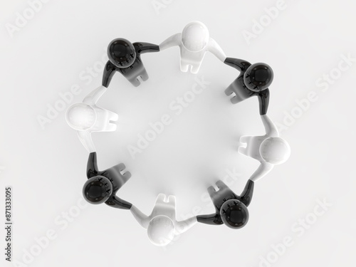 手を繋いで輪になる人々　アイコン　俯瞰　白黒　3Dイラストレーション photo