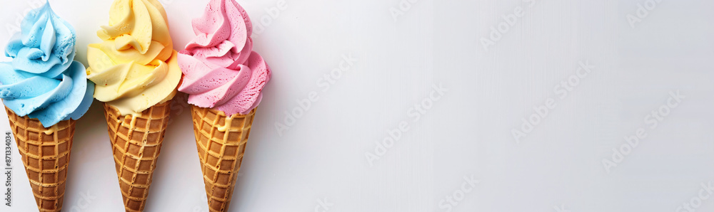 Colorful pastel ice cream cone isolated on white background for product presentation and advertisement. Colorful pastel ice cream cone isolated on white background for product presentation and advertisement.