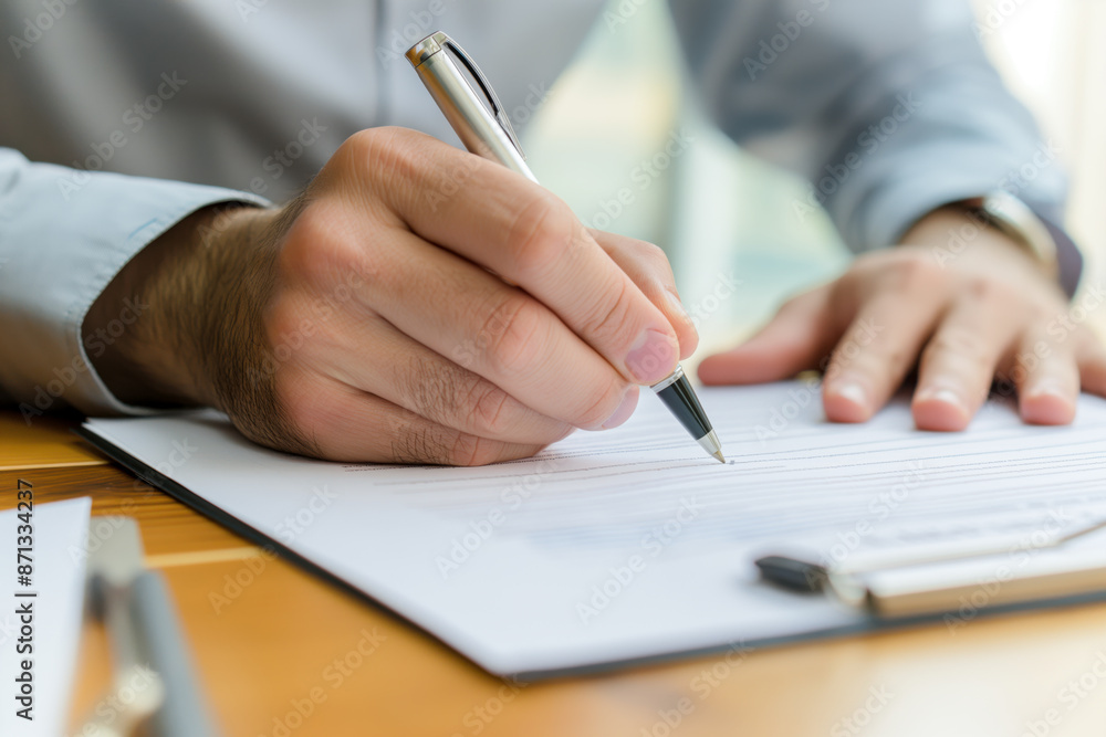 Couple signing a contract on a meeting with real estate agent Couple signing a contract on a meeting with real estate agent