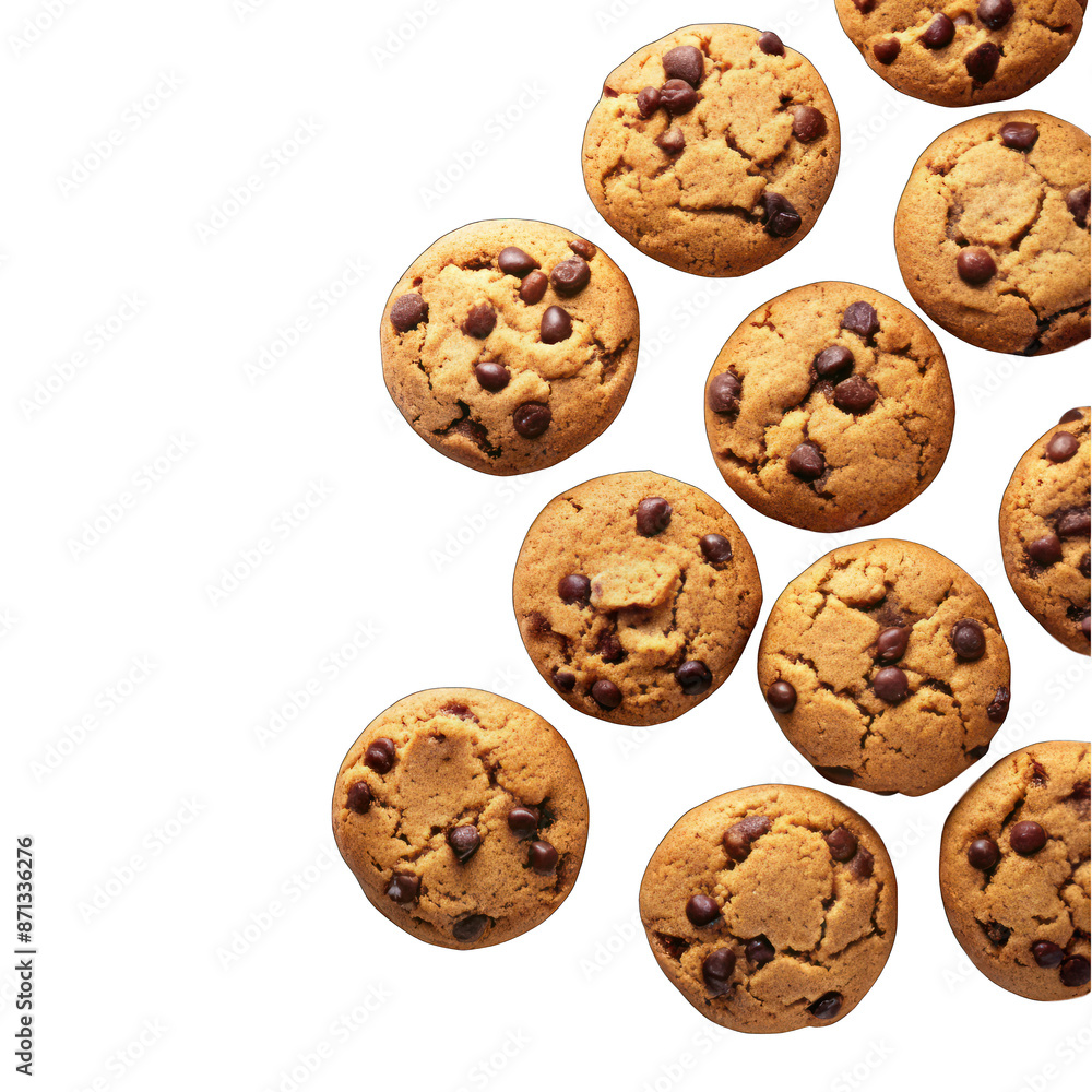 Chocolate chips cookies top view on transparent background Chocolate chips cookies top view on transparent background