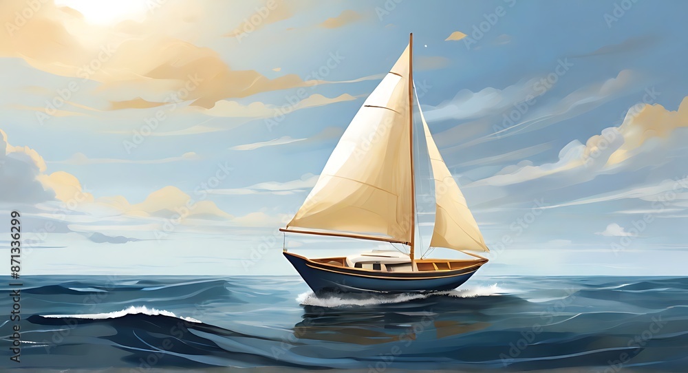 Fototapeta premium Sailboat on a calm sea with a clear sky.