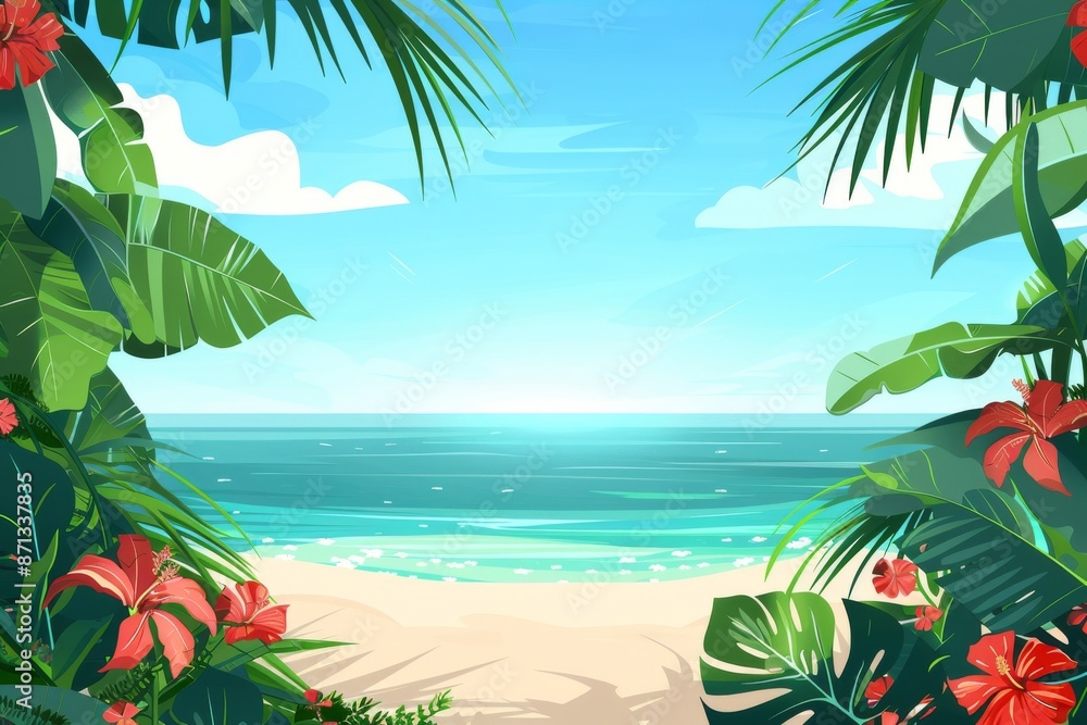 Tropical Beach Scene with Lush Foliage Tropical Beach Scene with Lush Foliage