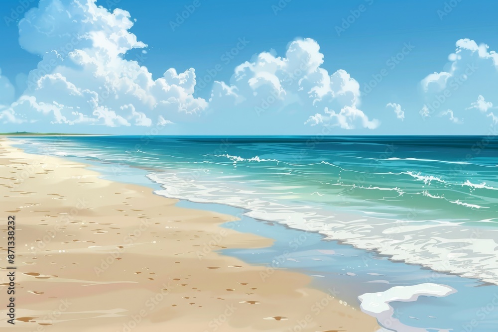 Obraz premium Peaceful Seascape with Blue Sky and White Clouds