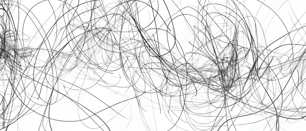 Panoramic close-up, high detail scan of continuous line scribble sketch, on white background, Generative AI Panoramic close-up, high detail scan of continuous line scribble sketch, on white background, Generative AI