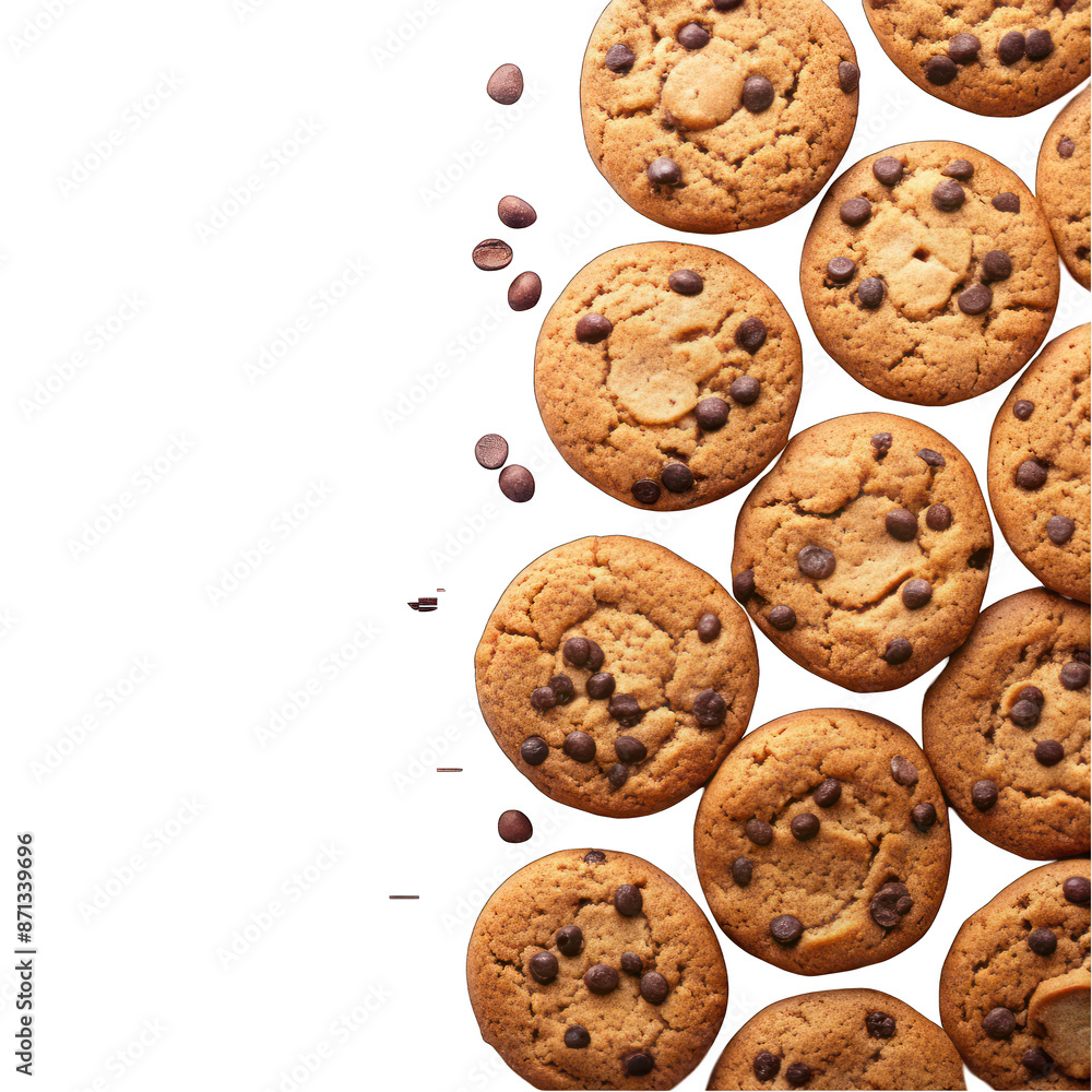 Chocolate chips cookies top view on transparent background Chocolate chips cookies top view on transparent background