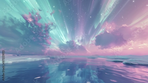 Ethereal shimmering auroras pastel pinks lavenders seafoam