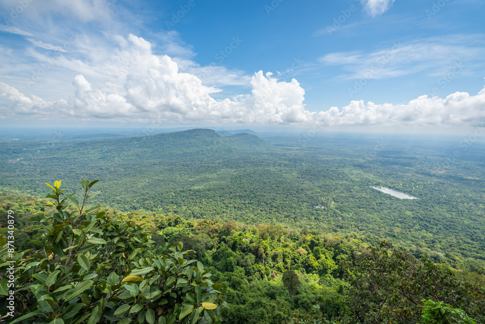Aerial view of forest, mountain, and blue sky Aerial view of forest, mountain, and blue sky