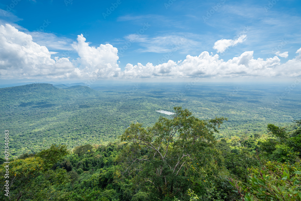 Aerial view of forest, mountain, and blue sky Aerial view of forest, mountain, and blue sky