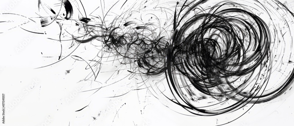 Panoramic close-up, high detail scan of swirling scribble sketch, on white background, Generative AI Panoramic close-up, high detail scan of swirling scribble sketch, on white background, Generative AI