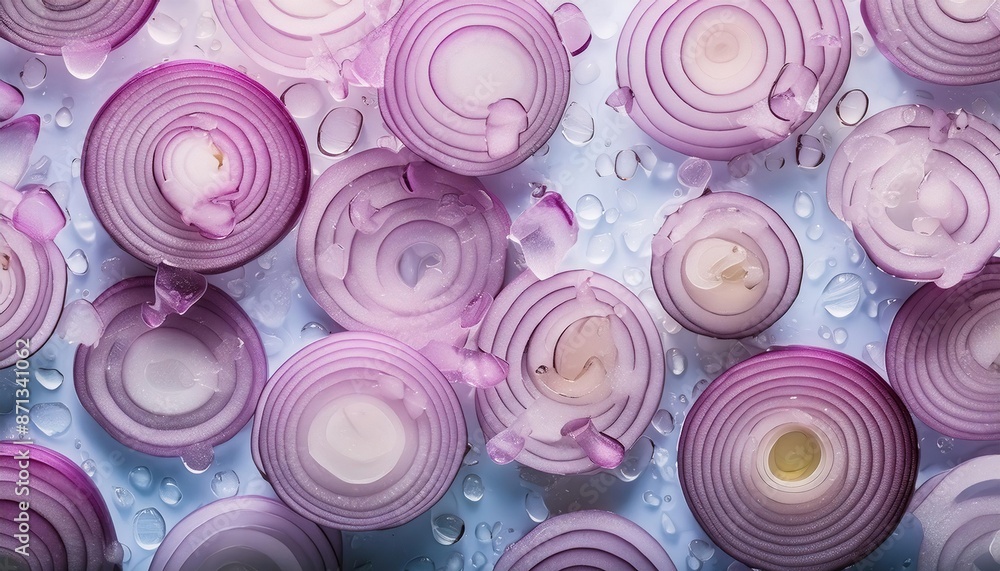 Purple Onion Slices with Water Droplets Purple Onion Slices with Water Droplets