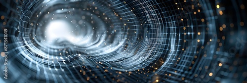 Abstract three dimensional rendering of geometric surfaces lines and points in a tunnel like grid