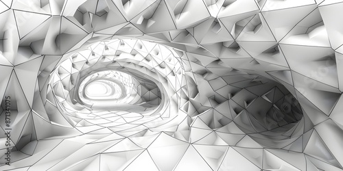 Abstract three dimensional rendering of geometric surfaces lines and points in a tunnel like grid