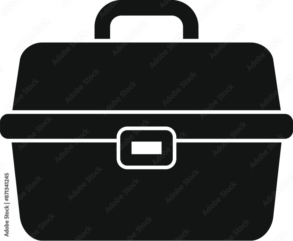 Black plastic toolbox with metal clasp is closed and ready for work Black plastic toolbox with metal clasp is closed and ready for work