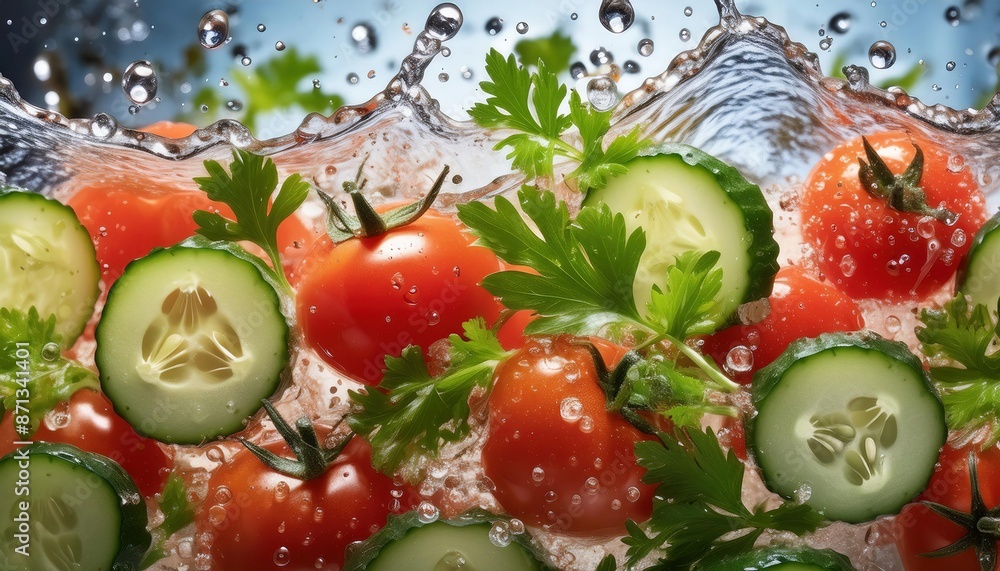 Fresh Vegetables in Splashing Water Background Fresh Vegetables in Splashing Water Background