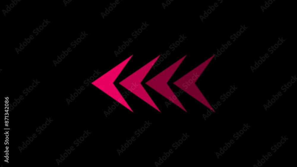 Right neon directional animation arrow icon, pink color five arrow icon with black background. Right neon directional animation arrow icon, pink color five arrow icon with black background.