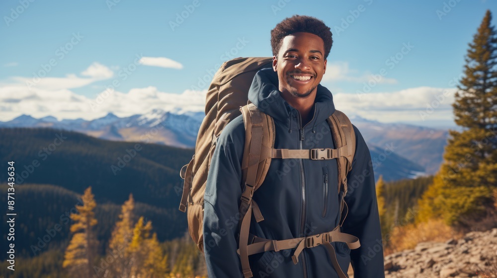 Happy young African American student wearing a backpack Happy young African American student wearing a backpack