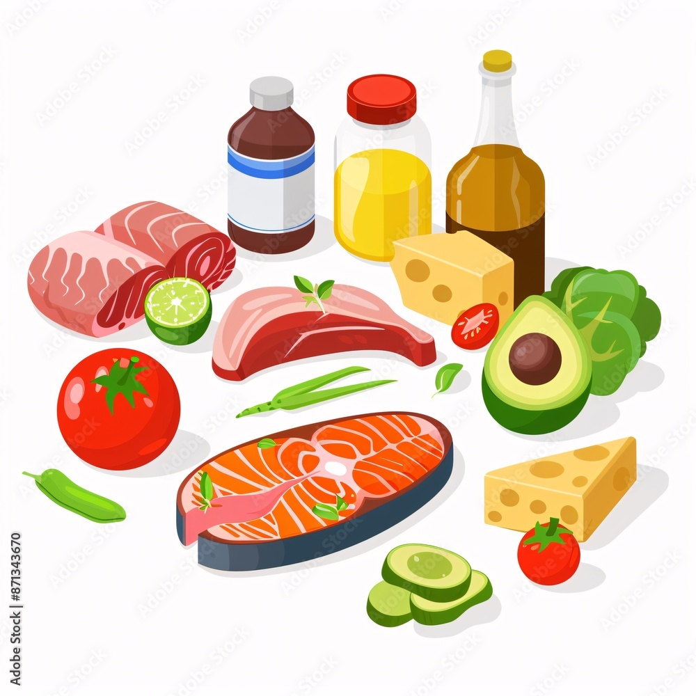 A simple vector icon illustration depicting the group of keto diet food items at center for a website isolated white background A simple vector icon illustration depicting the group of keto diet food items at center for a website isolated white background