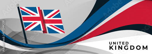 UK flag banner. United Kingdom flag design with British flag colors theme background. Great Britain and geometric abstract retro modern blue red white design. Vector Illustration. Democracy Election.