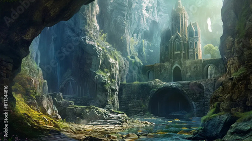 Gobelins explorent une caverne fascinante et mystérieuse. Fantasy  wallpaper photo