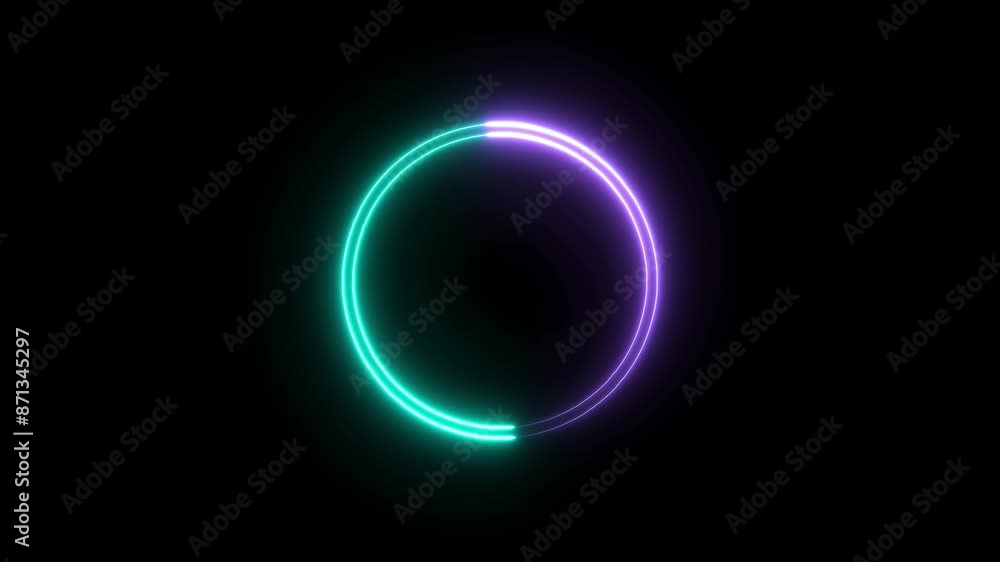 A circular neon frame made of two moving neon lights. Empty frame electric power round border glowing, burning flame sign. A circular neon frame made of two moving neon lights. Empty frame electric power round border glowing, burning flame sign.