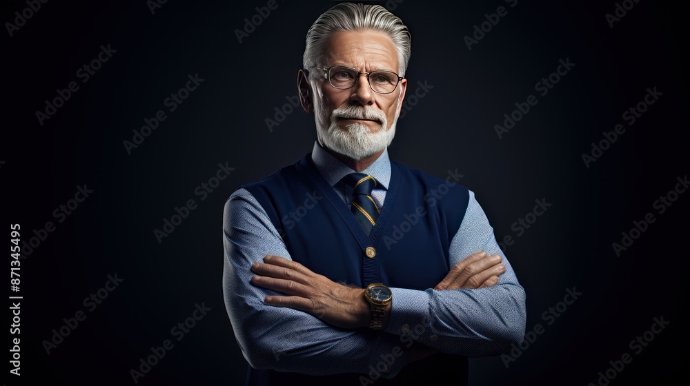 Obraz premium Senior gentleman standing tall with arms crossed, 