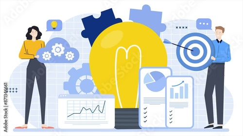 good business teamwork management with people character animated illustration video