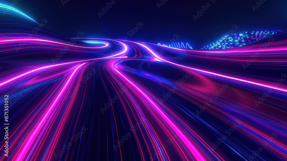 A digital scene of flowing neon light trails, with an array of bright colors moving downward in a smooth, liquid motion A digital scene of flowing neon light trails, with an array of bright colors moving downward in a smooth, liquid motion