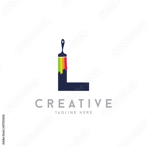 Letter L Trendy colorful painting services logo vector template. Vector drawn paint brush.