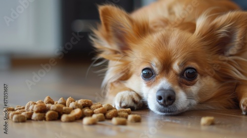 Joyful Feast: A Beautiful Small Dog Enjoying Its Meal © nicole