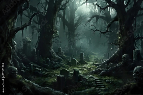 Grave Ghast Grove: Enchanted Forest of Lost Souls Fantasy wallpaper