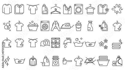 Laundry washing icon collection line vector design illustration template in trendy style with editable stroke