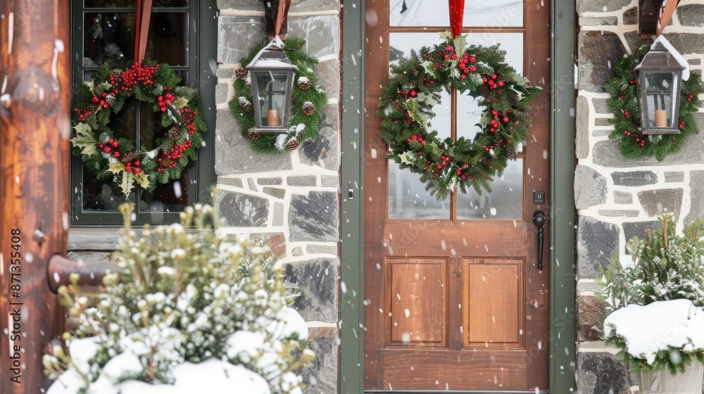 Adorn doors and windows with festive wreaths, crafted from evergreen branches, berries, and ribbons. Adorn doors and windows with festive wreaths, crafted from evergreen branches, berries, and ribbons.