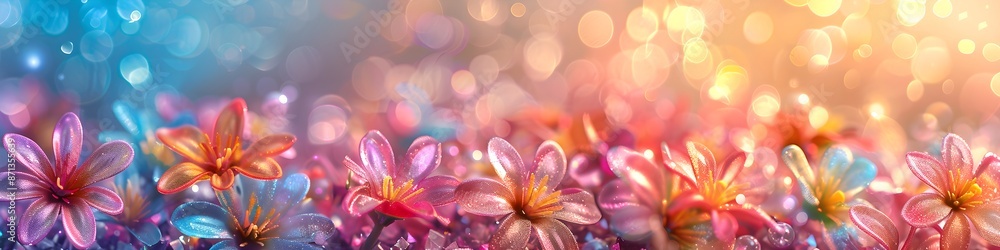 Abstract colorful background with plastic flowers and bokeh lights for a Valentine s Day card or spring holiday decoration Abstract colorful background with plastic flowers and bokeh lights for a Valentine s Day card or spring holiday decoration