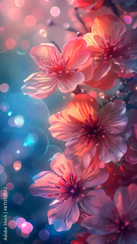 Abstract colorful background with plastic flowers and bokeh lights for a Valentine s Day card or spring holiday decoration Abstract colorful background with plastic flowers and bokeh lights for a Valentine s Day card or spring holiday decoration