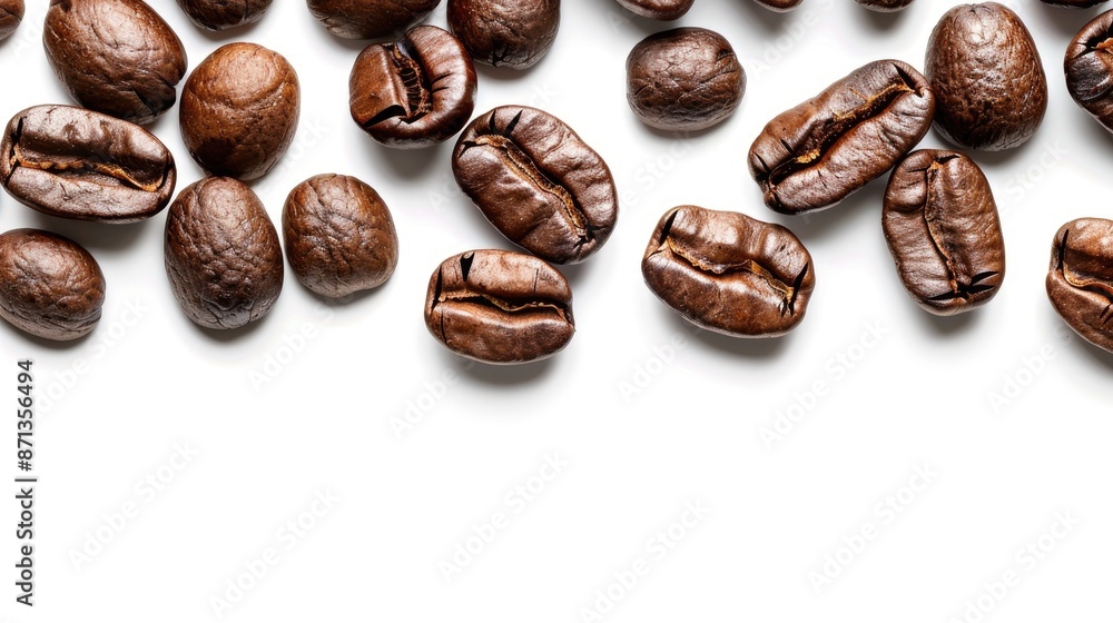 Roasted Vietnamese robusta coffee beans arranged as a vertical banner on white background Organic medium roast coffea canephora with clipping path Roasted Vietnamese robusta coffee beans arranged as a vertical banner on white background Organic medium roast coffea canephora with clipping path