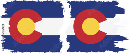Colorado and Colorado states grunge brush flags connection, vector