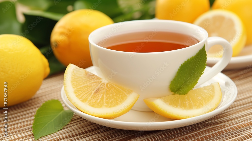 Food for convalescent patients, A cup of herbal tea with a slice of lemon on the side Food for convalescent patients, A cup of herbal tea with a slice of lemon on the side