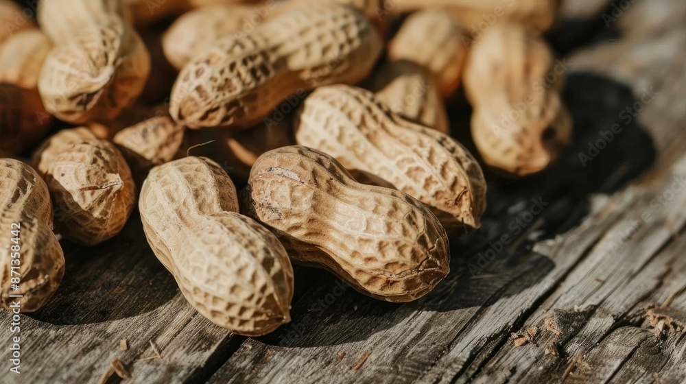 Close up of peanuts on wooden surface Close up of peanuts on wooden surface