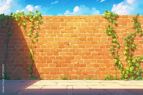 Brick Wall with Vines and a Sunny Sky