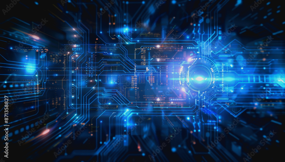 Cyber themed digital background with blue glowing lines and interconnected circuits Cyber themed digital background with blue glowing lines and interconnected circuits