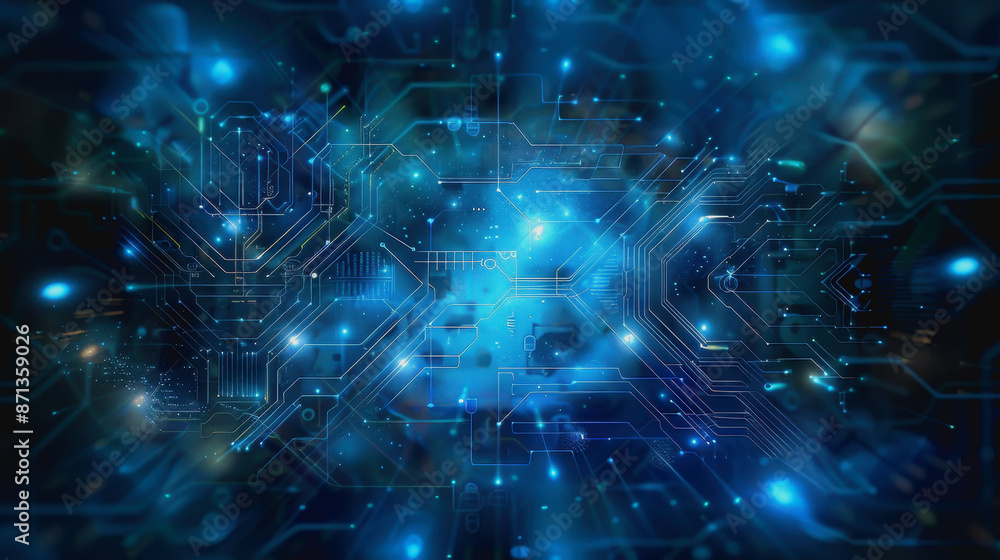 Digital abstract background with blue technology graphics and interconnected circuits Digital abstract background with blue technology graphics and interconnected circuits