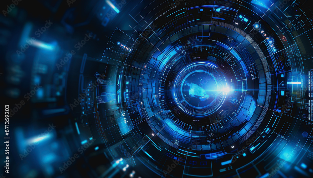 Digital abstract background with blue technology graphics and interconnected circuits Digital abstract background with blue technology graphics and interconnected circuits