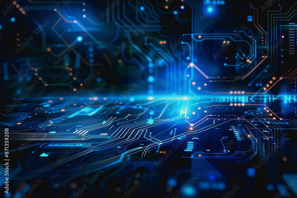 Digital abstract background with blue technology graphics and interconnected circuits Digital abstract background with blue technology graphics and interconnected circuits