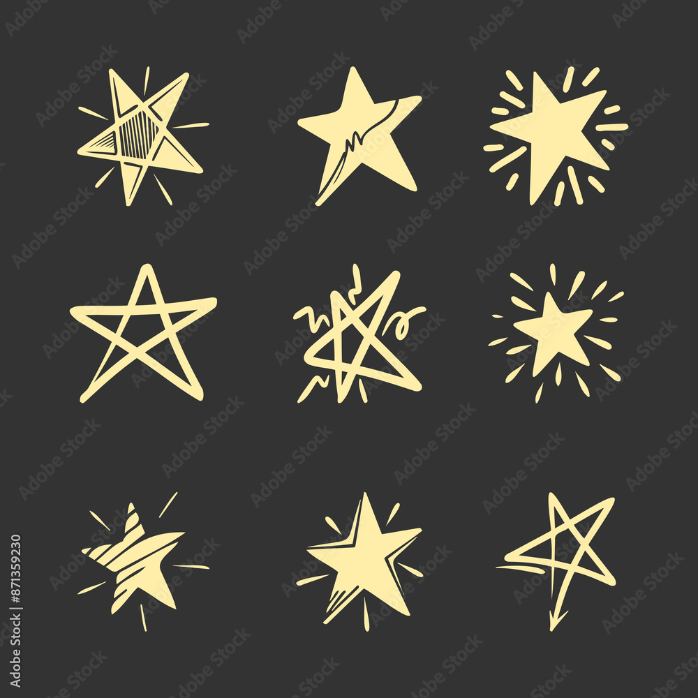 Starburst doodle set. Hand drawn star. Starburst doodle set. Hand drawn star.