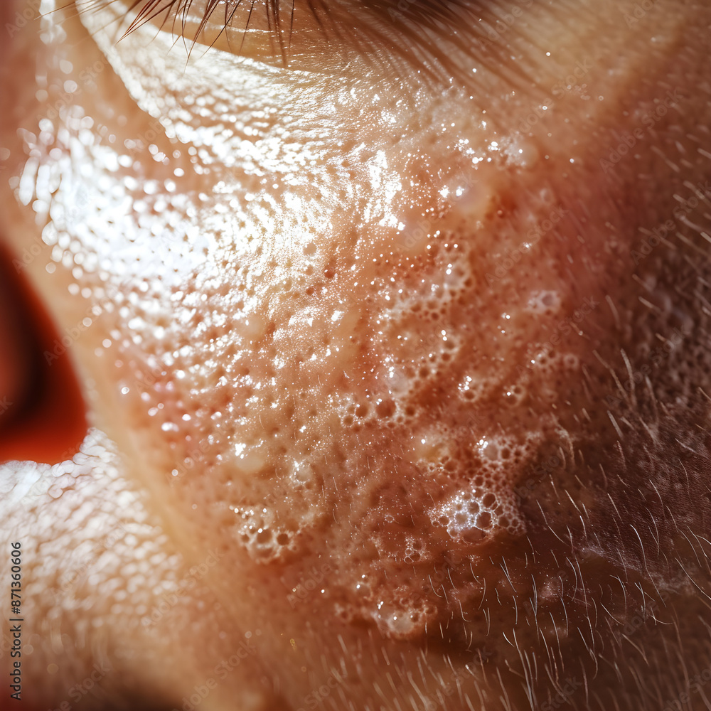 Fototapeta premium Macro photography showcasing large pores on oily skin type with detailed texture