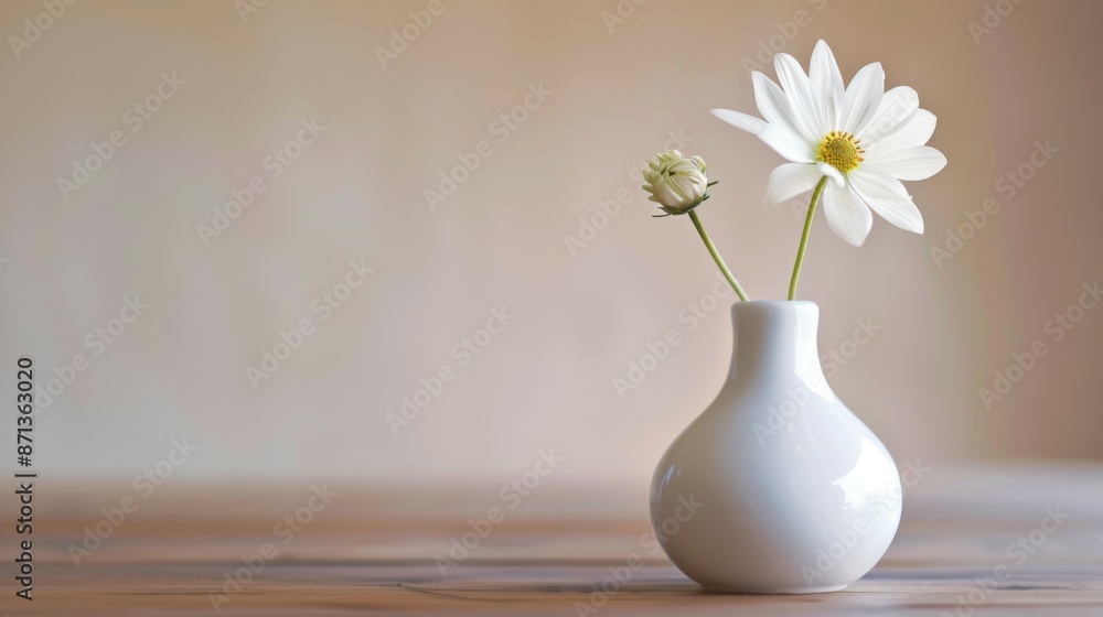 Minimalist Elegance: Single Flower in White Vase, Modern Beauty in Simple Composition Minimalist Elegance: Single Flower in White Vase, Modern Beauty in Simple Composition