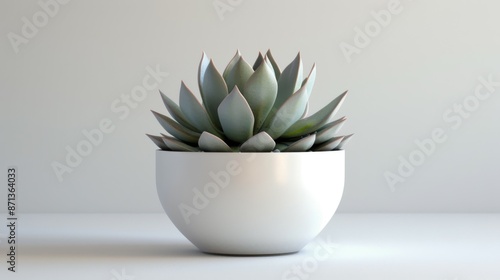 Minimalistic Beauty: Single Succulent Plant in White Pot for Fresh Home Decor © LOMOSONIC