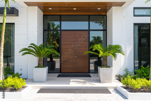 Modern Front Door with Wooden Double Doors