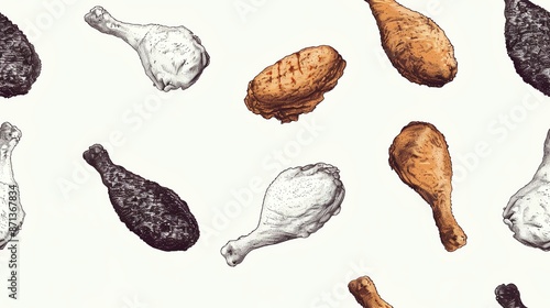 Wallpaper Mural Minimalist hand-drawn fried chicken pattern in monochrome Torontodigital.ca