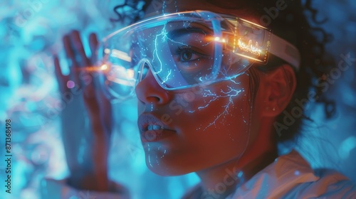 Wallpaper Mural A woman wearing futuristic goggles interacts with digital technology. The image captures the essence of virtual reality and its impact on the future. Torontodigital.ca